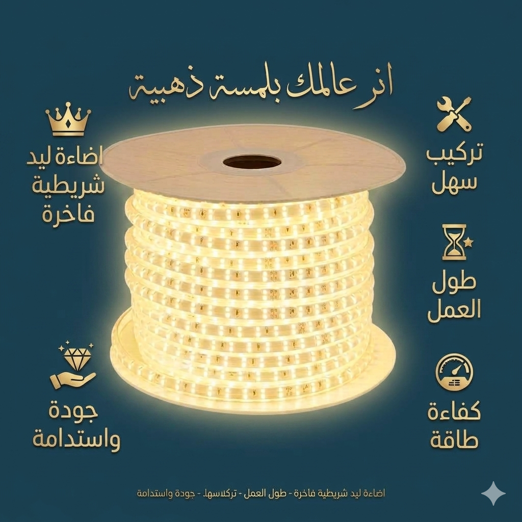 إضاءة LED شريطية فاخرة (لون شمسي) ضمان 5  سنوات