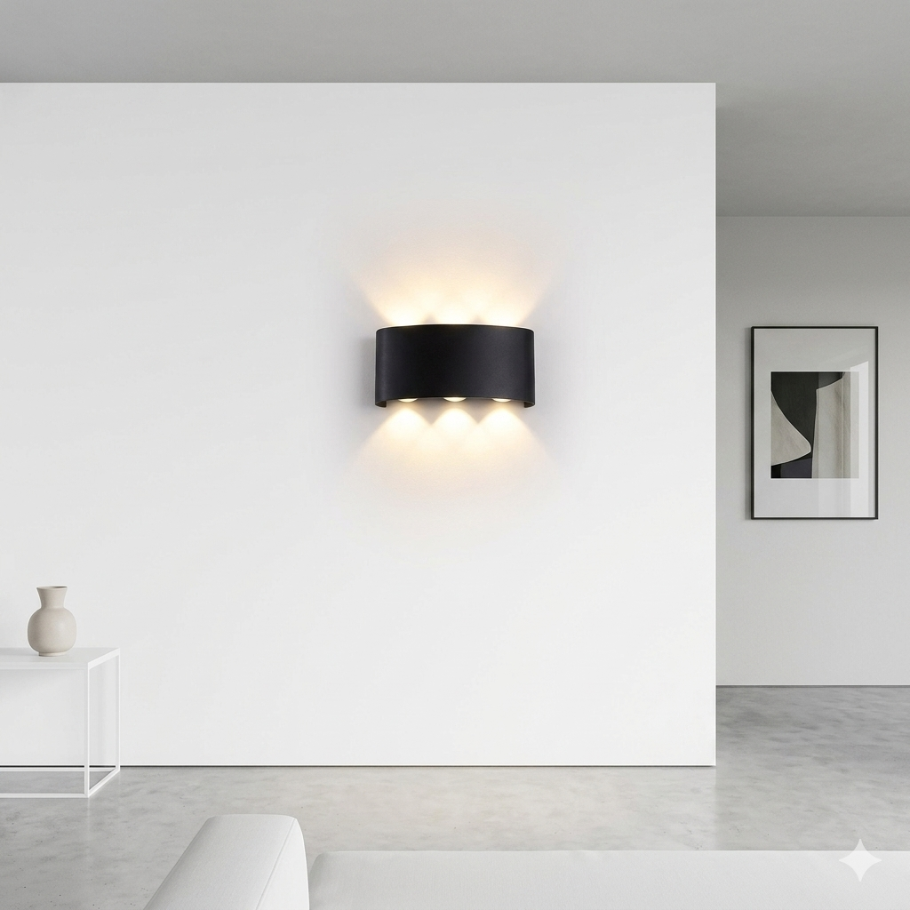 اضاءة جداري بوابة خارجي اسود لون الانارة اصفر ثلاثي 6  عين LED بلاستيك ضمان 2  سنه