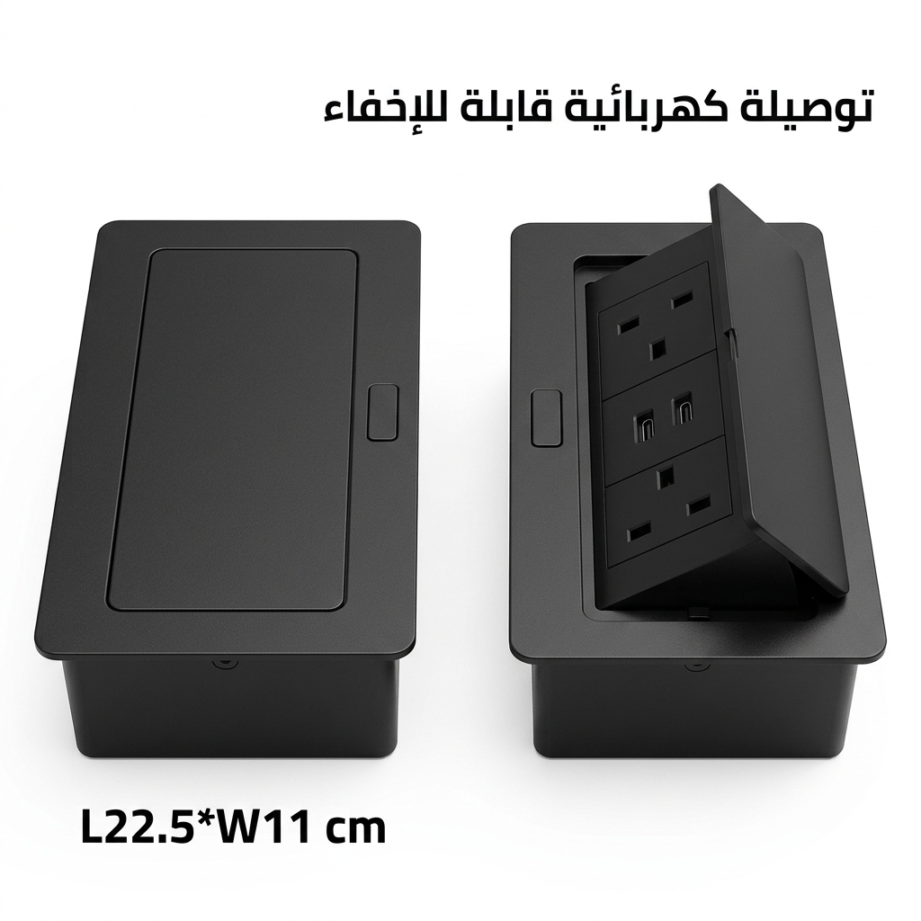 توصيلة فيش ارضي دفن مزدوج ثلاثي USB + TYPE-C لون اسود حجري ضمان 2  سنه