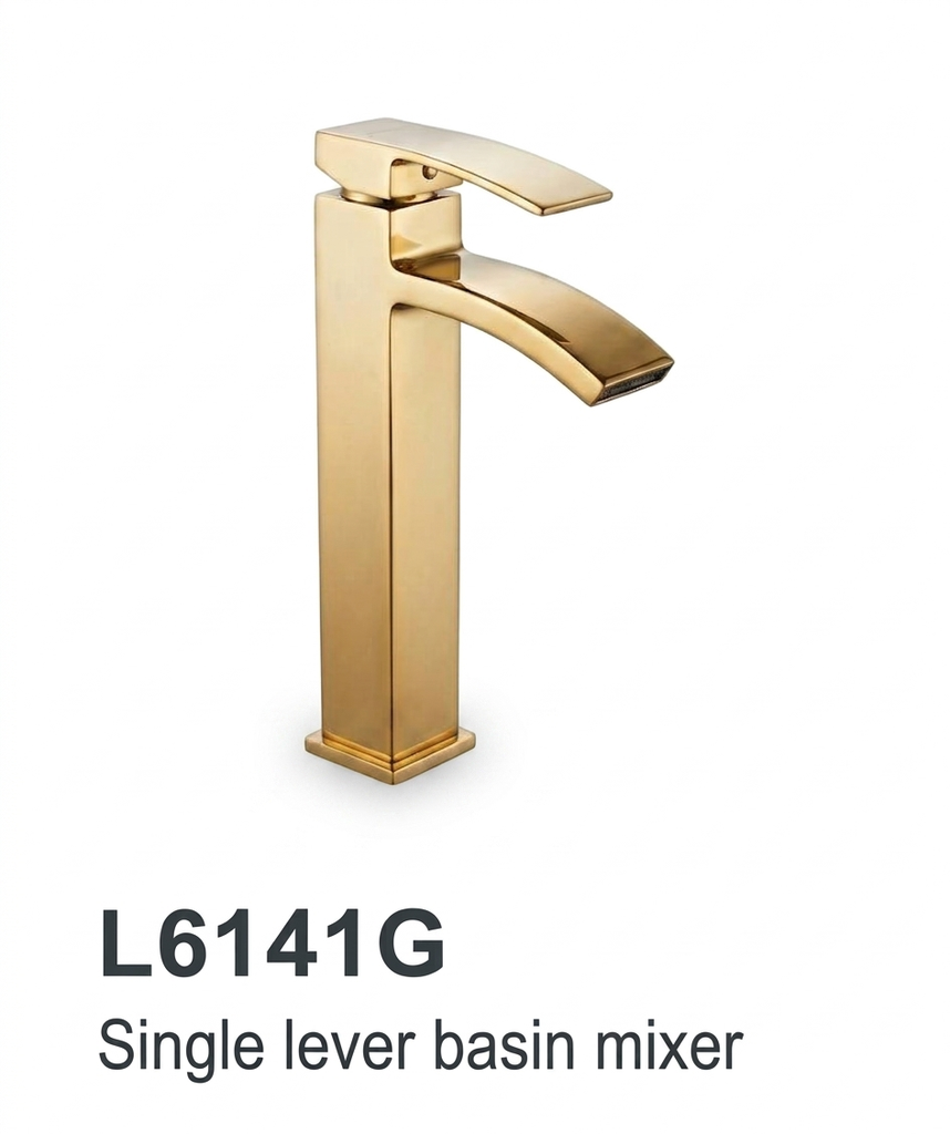خلاط مغسلة ذهبي بمقبض واحد L6141G
